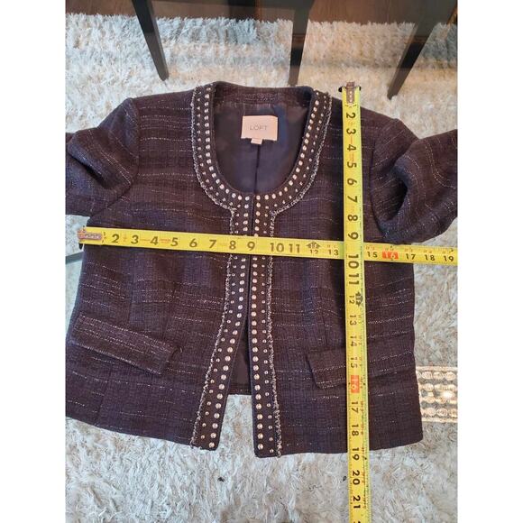 Ann Taylor Loft Women's Blue Cotton Long Sleeve Casual Crome Studded Blazer 4 - Picture 6 of 12